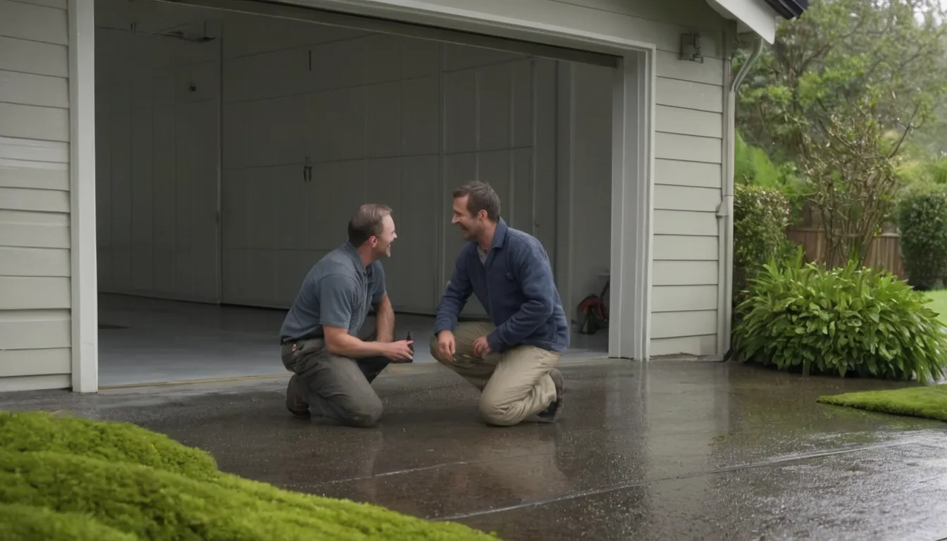 A garage door with a provider checking the track at a home in Snoqualmie